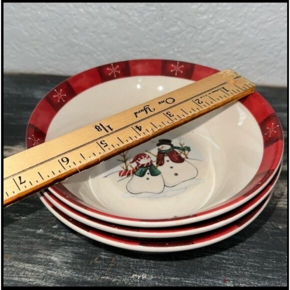 Set Of 4 Holiday Snowman Ceramic Dessert Bowls - Picture 4 of 5
